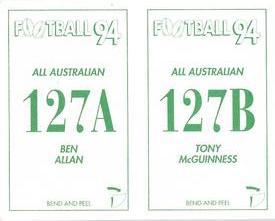 1994 Select AFL Stickers #127 Ben Allan / Tony McGuinness Back
